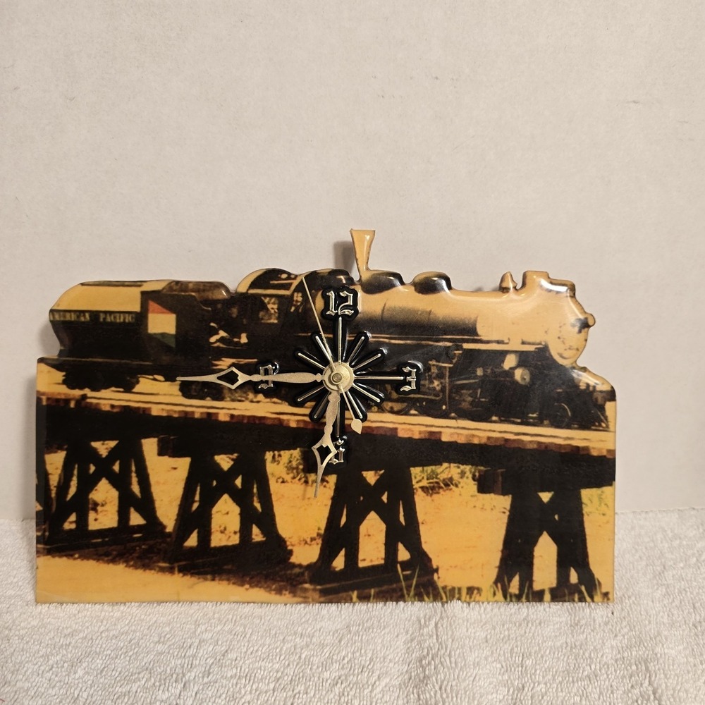 Vintage Steam Train Desk or Wall Clock Size 8x10 Shilacked Works